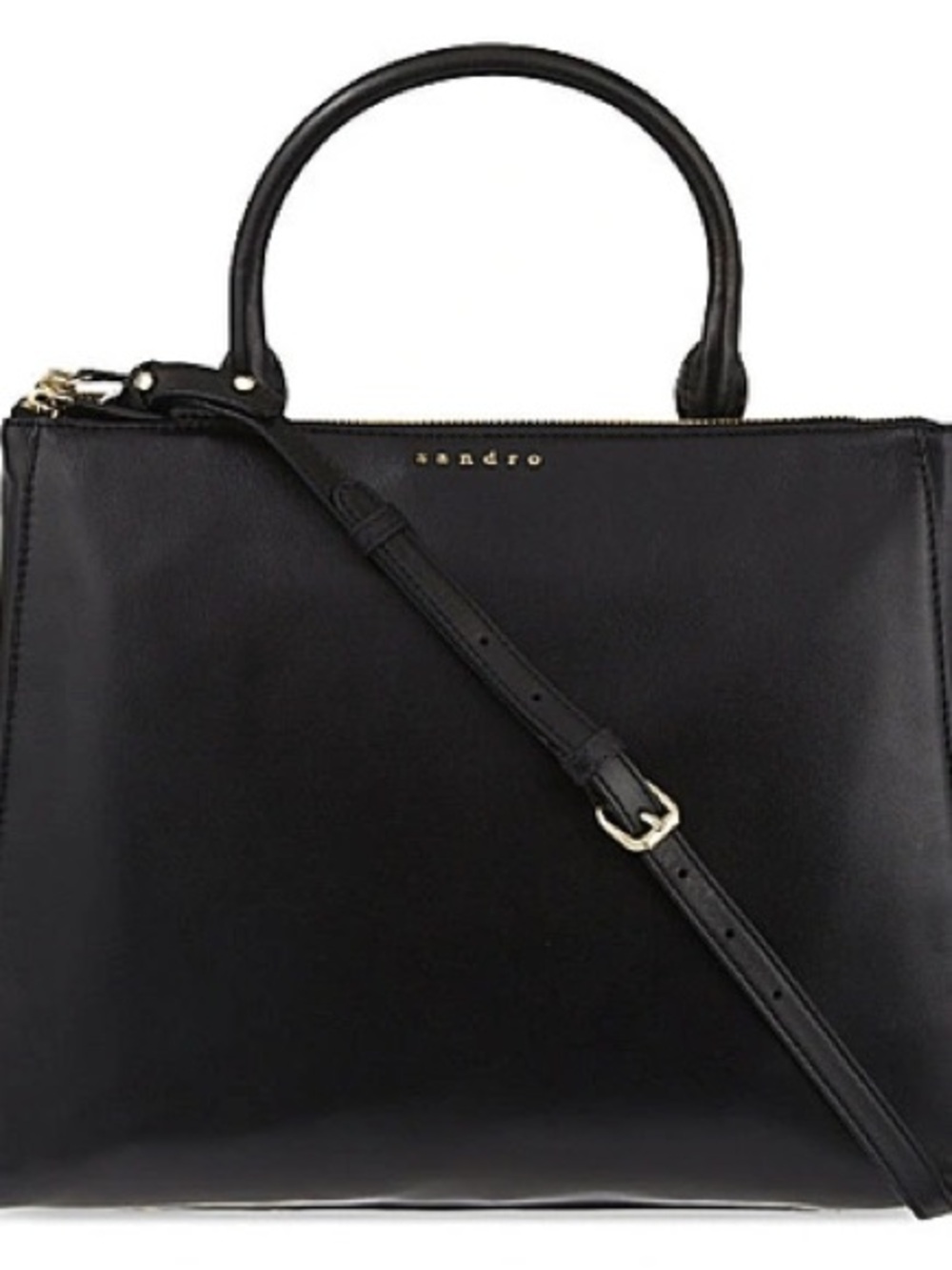 Sandro Alanisse Medium Leather Shopper In Black Leather